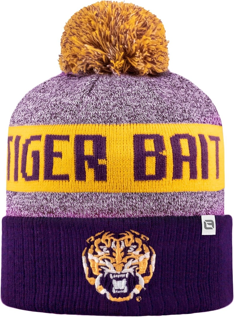 LogoFit NCAA Team Color-Embroidered Logo -Cuffed Knit Skully Beanie Pom Hat-OSFM - Image 2